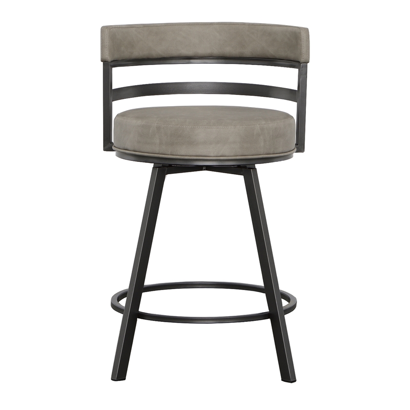Pemberly Row Metal and Gray Faux Leather Swivel Counter Stool