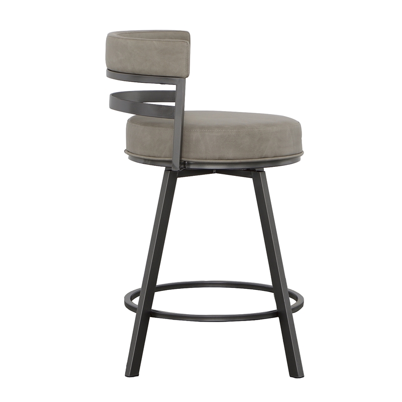 Pemberly Row Metal and Gray Faux Leather Swivel Counter Stool