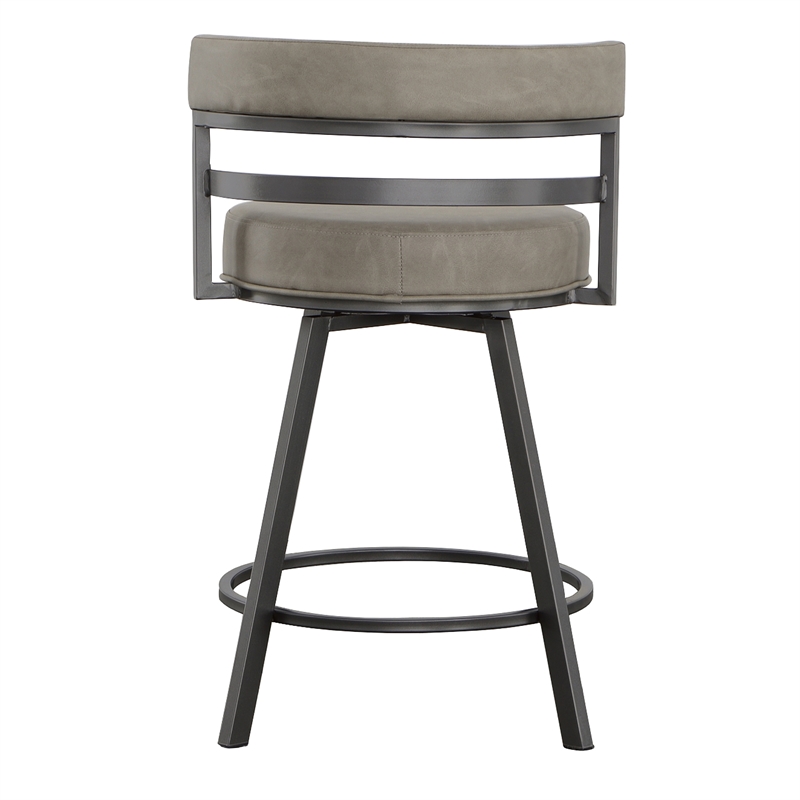 Pemberly Row Metal and Gray Faux Leather Swivel Counter Stool