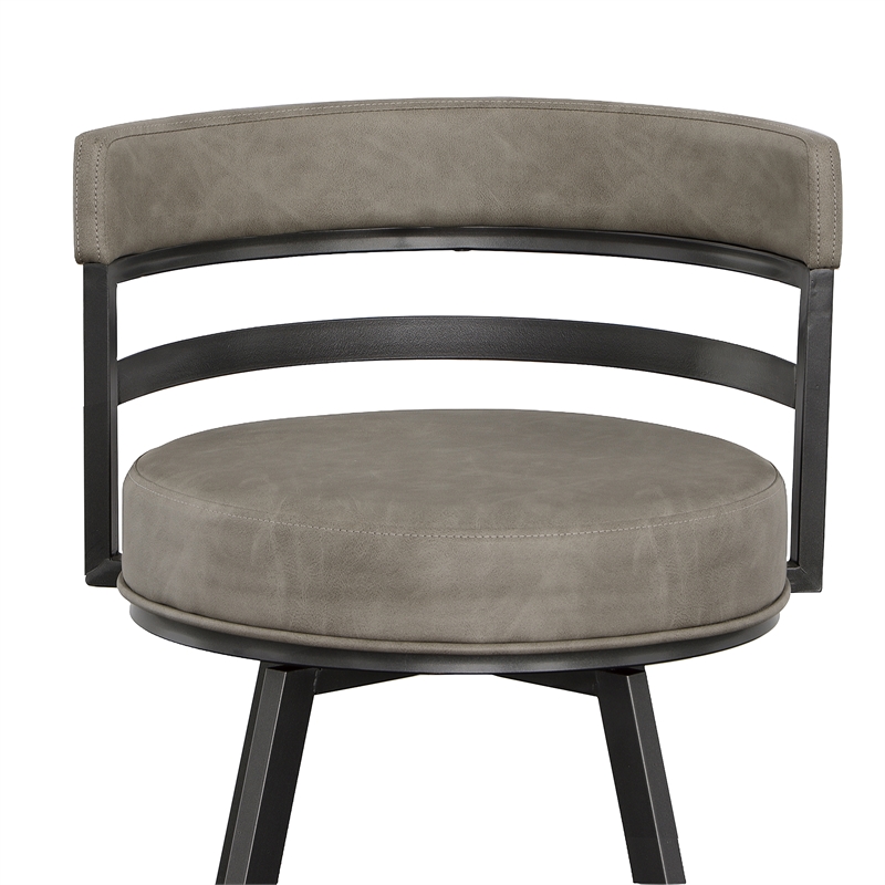 Pemberly Row Metal and Gray Faux Leather Swivel Counter Stool