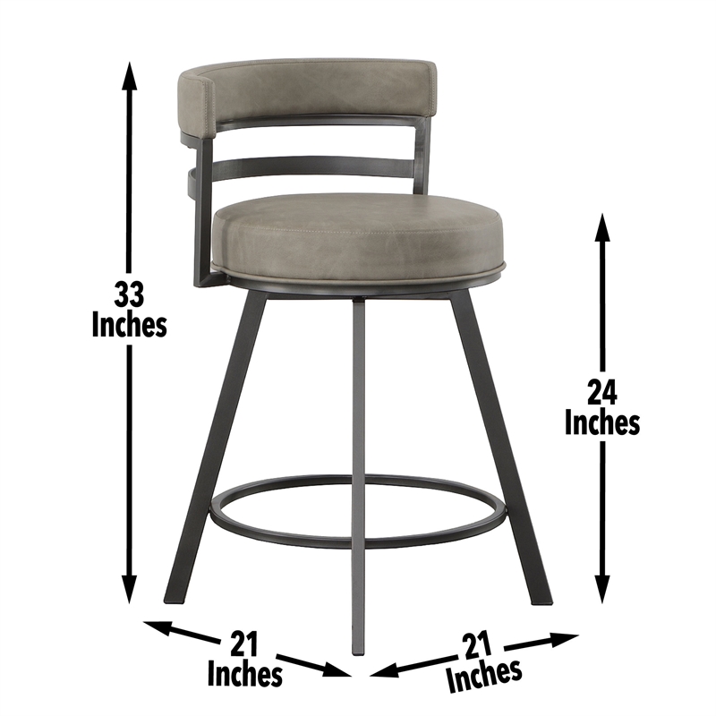 Pemberly Row Metal and Gray Faux Leather Swivel Counter Stool