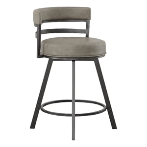 Pemberly Row Metal and Gray Faux Leather Swivel Counter Stool