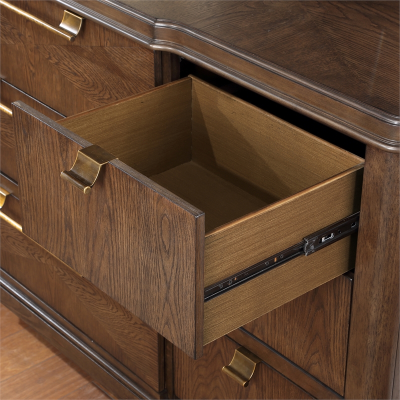 Pemberly Row Contemporary Walnut Brown Wood 6-drawer Dresser and Mirror