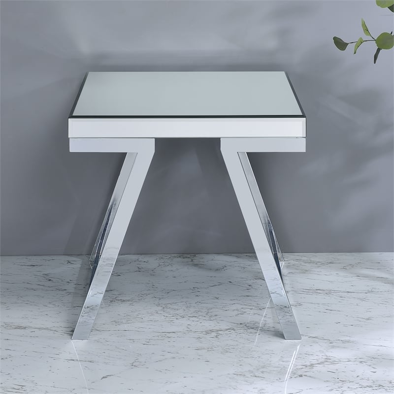 Pemberly Row Mirrored Glass and Chrome Metal Square End Table
