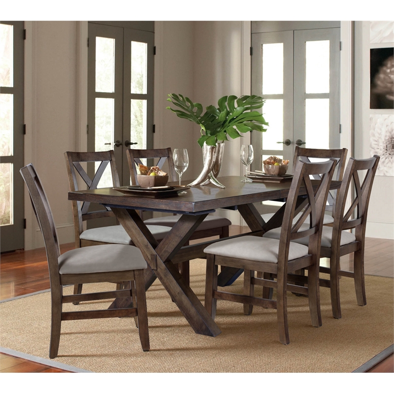 Pemberly Row Farmhouse / Country Mocha Brown 7-piece Wood Dining Set