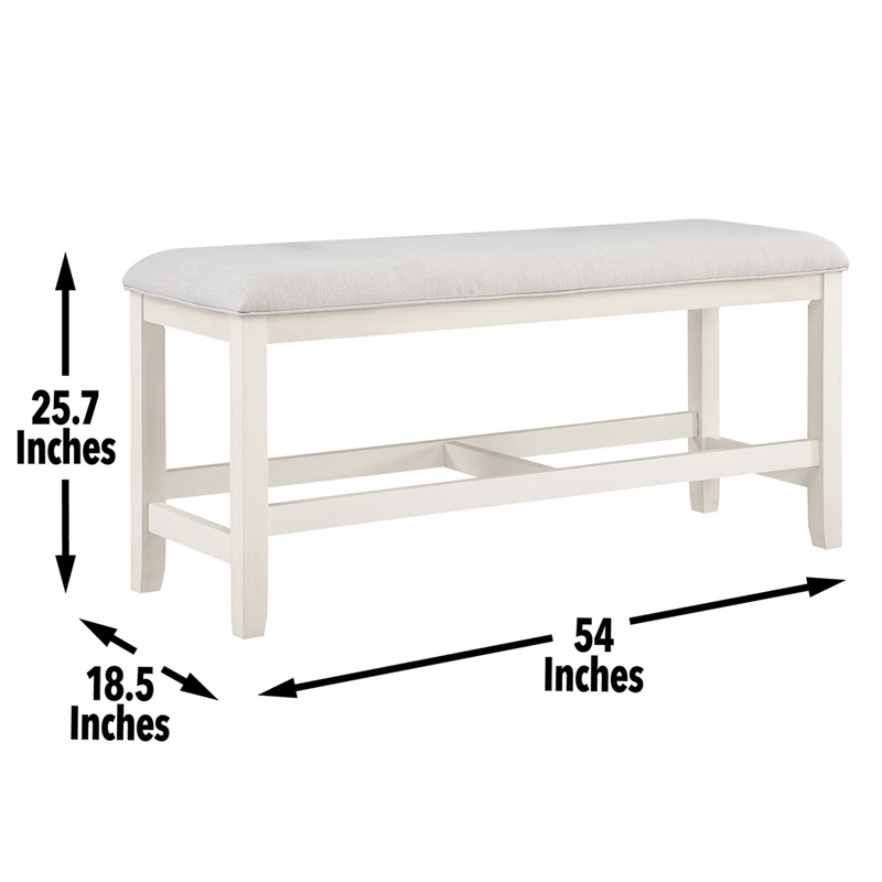 Pemberly Row Farmhouse / Country Wood Counter Bench in Off White