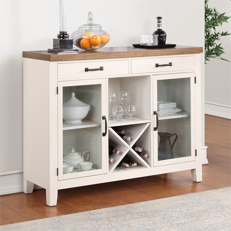 Pemberly Row Farmhouse Off White and Honey Brown Wood Server