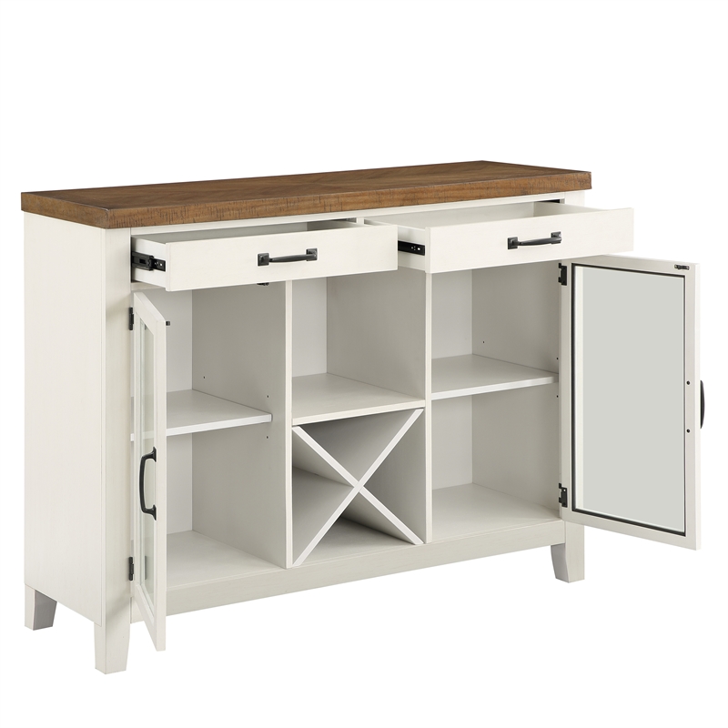 Pemberly Row Farmhouse Off White and Honey Brown Wood Server
