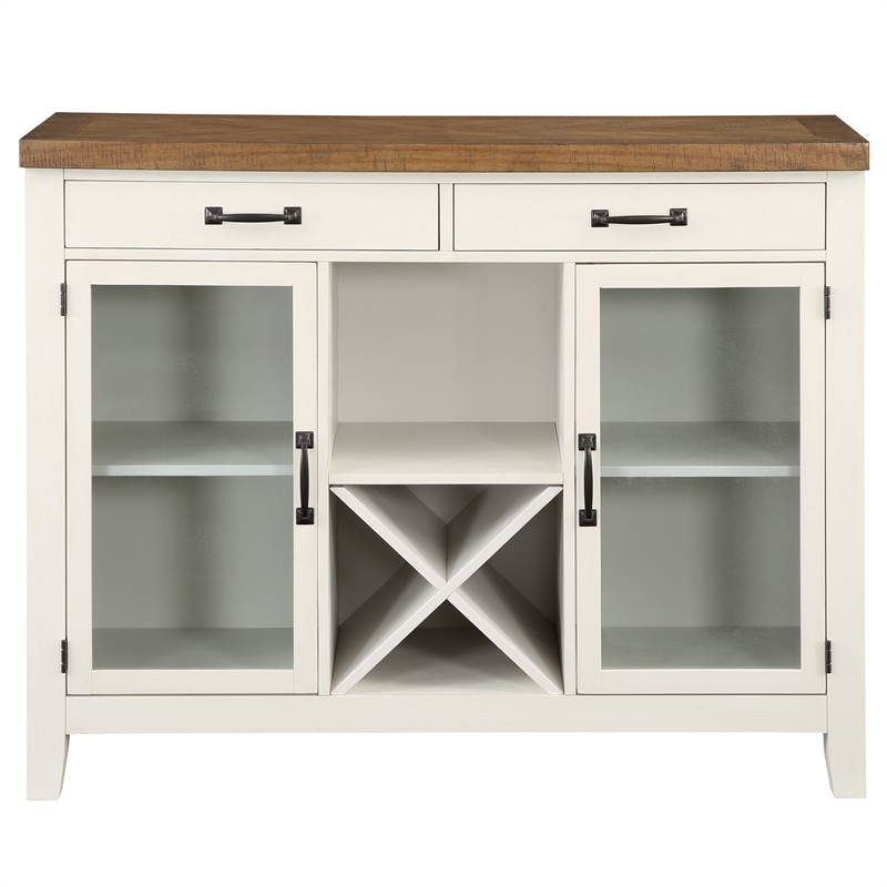 Pemberly Row Farmhouse Off White and Honey Brown Wood Server