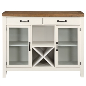 Pemberly Row Farmhouse Off White and Honey Brown Wood Server