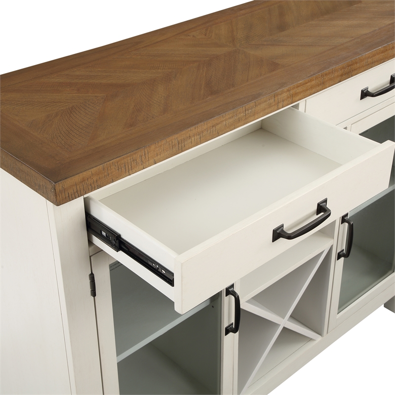 Pemberly Row Farmhouse Off White and Honey Brown Wood Server
