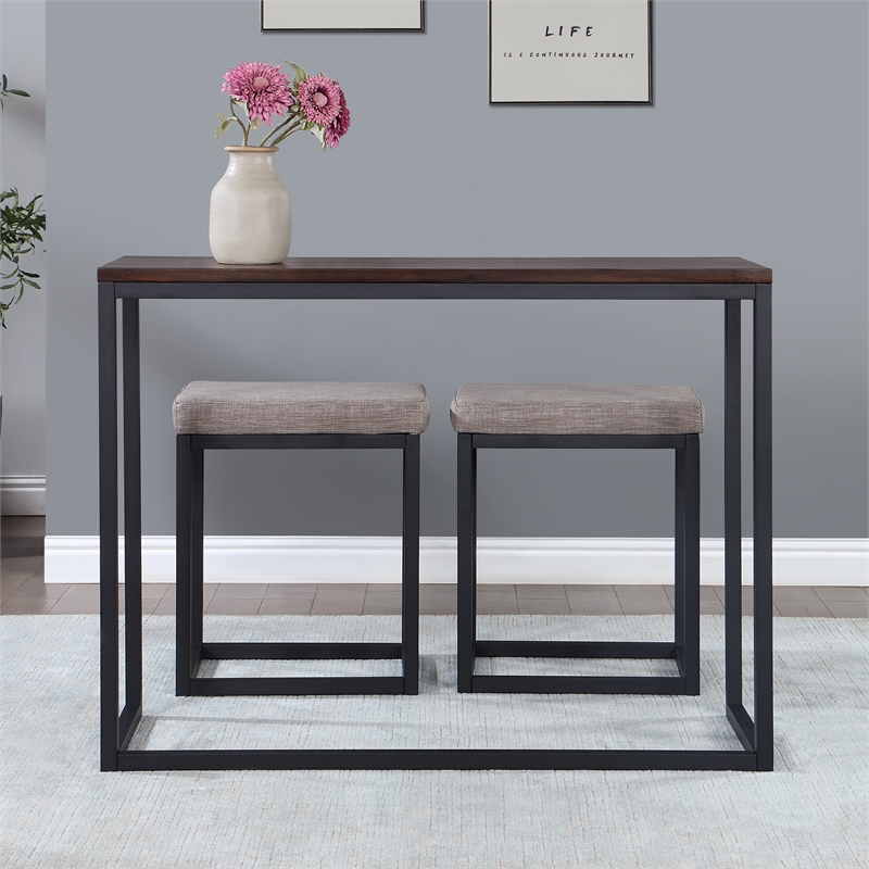 Pemberly Row Contemporary Walnut and Black Metal Counter Bar Set