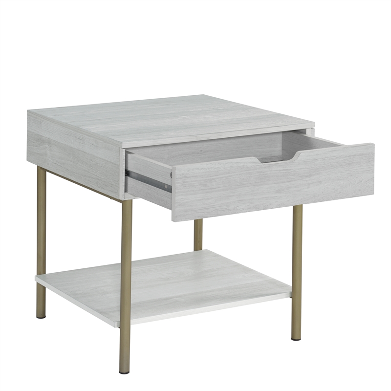 Pemberly Row Mid-Century White Wood and Brass 3-piece Occasional Set