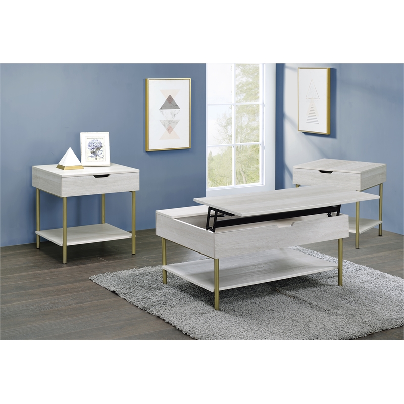 Pemberly Row Mid-Century White Wood and Brass 3-piece Occasional Set