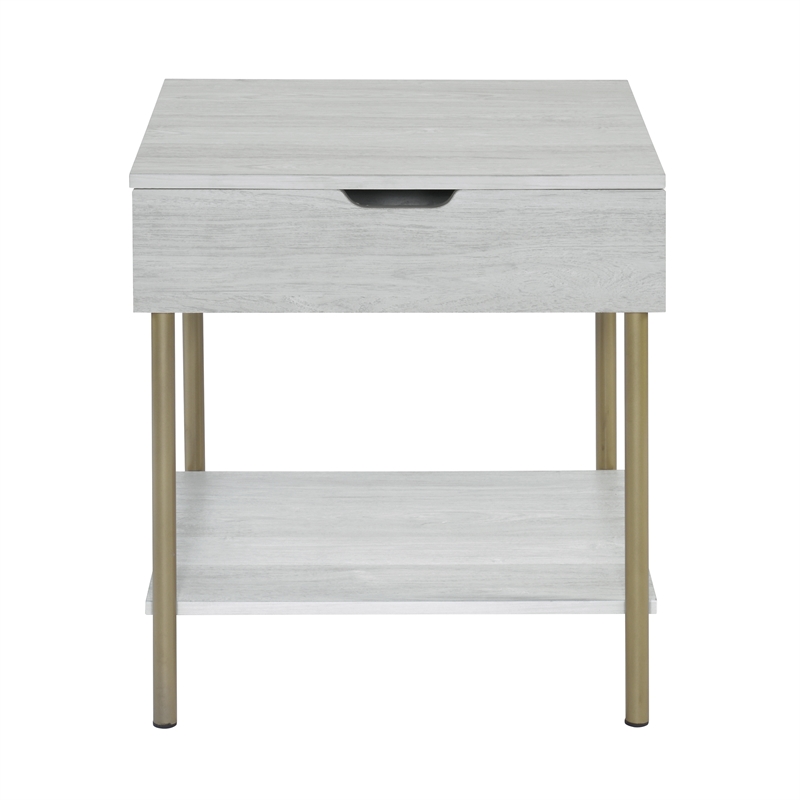 Pemberly Row Mid-Century White Wood and Brass Square End Table