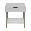 Pemberly Row Mid-Century White Wood and Brass Square End Table