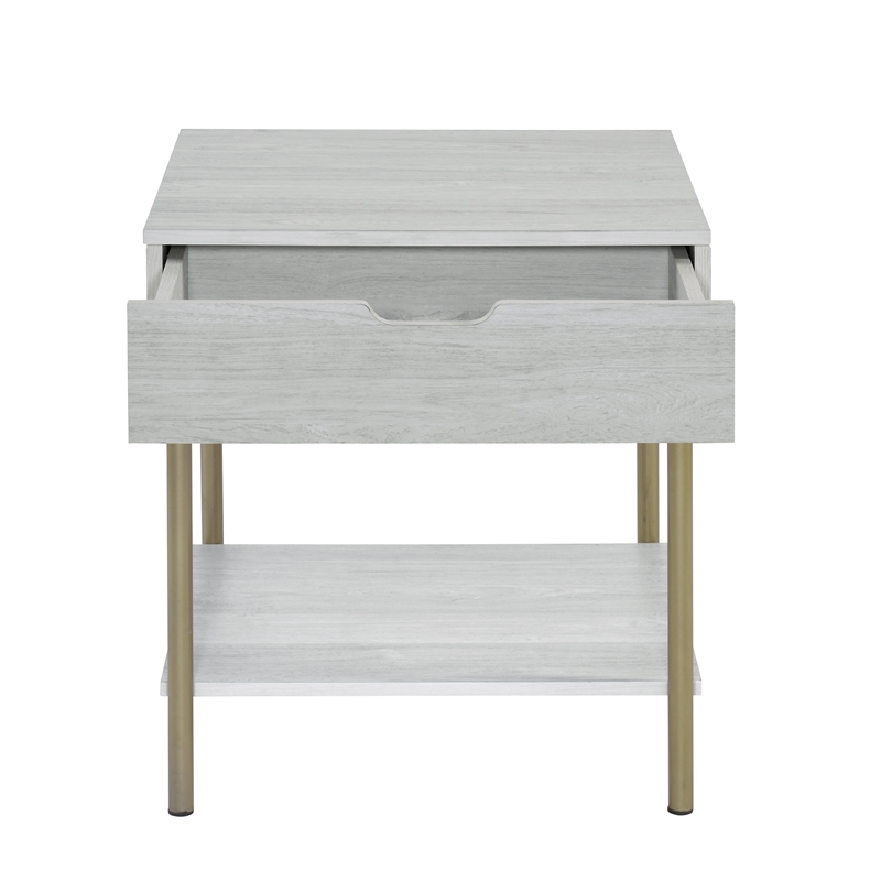 Pemberly Row Mid-Century White Wood and Brass Square End Table