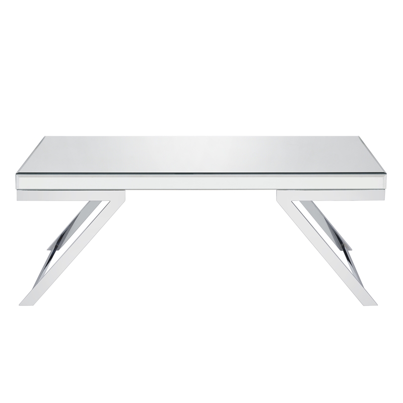 Pemberly Row Contemporary Mirrored Glass and Chrome Metal Cocktail Table