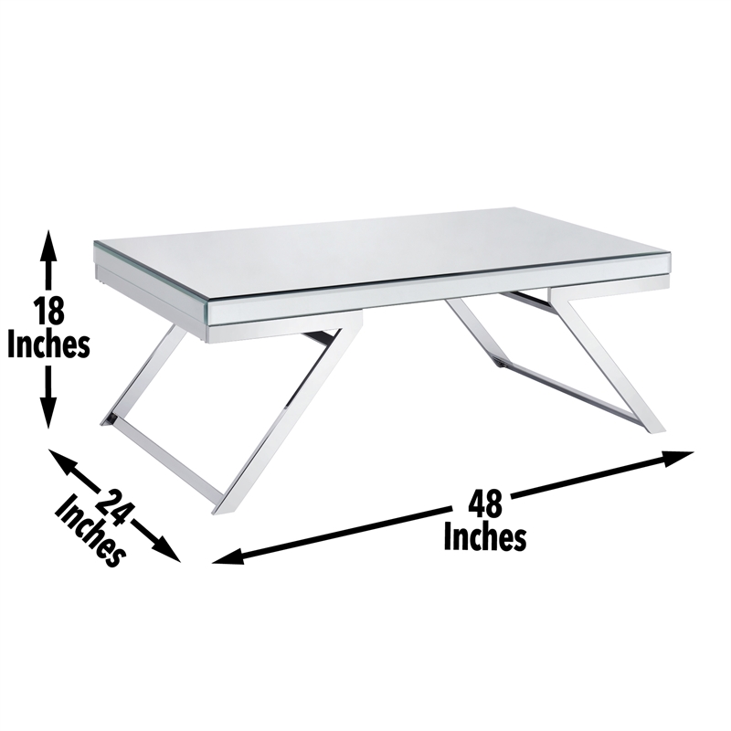 Pemberly Row Contemporary Mirrored Glass and Chrome Metal Cocktail Table