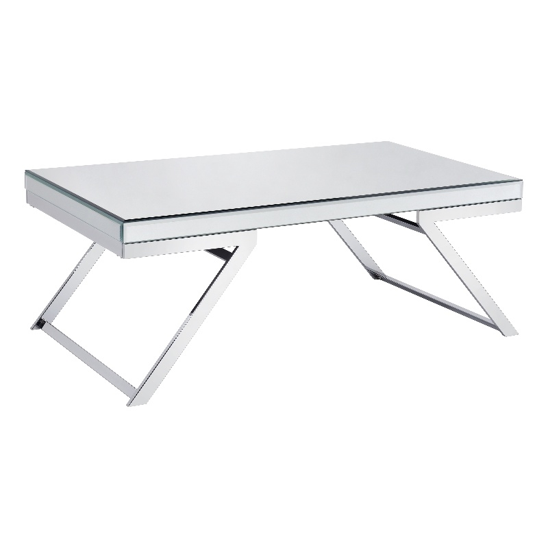 Pemberly Row Contemporary Mirrored Glass and Chrome Metal Cocktail Table