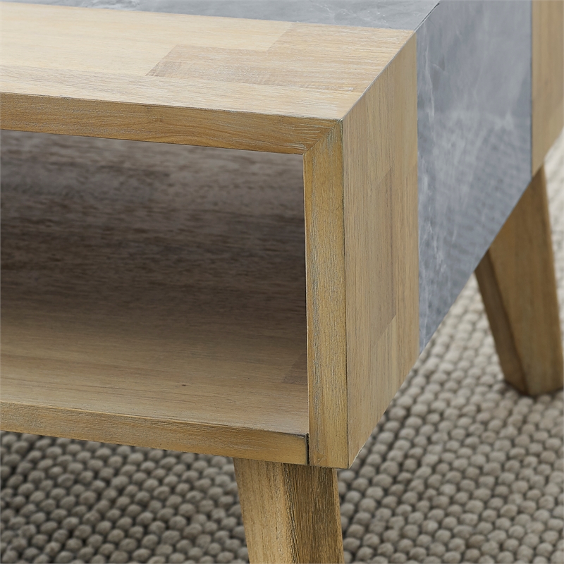 Pemberly Row Mid-Century Natural Finish with Gray Stone Cocktail Table