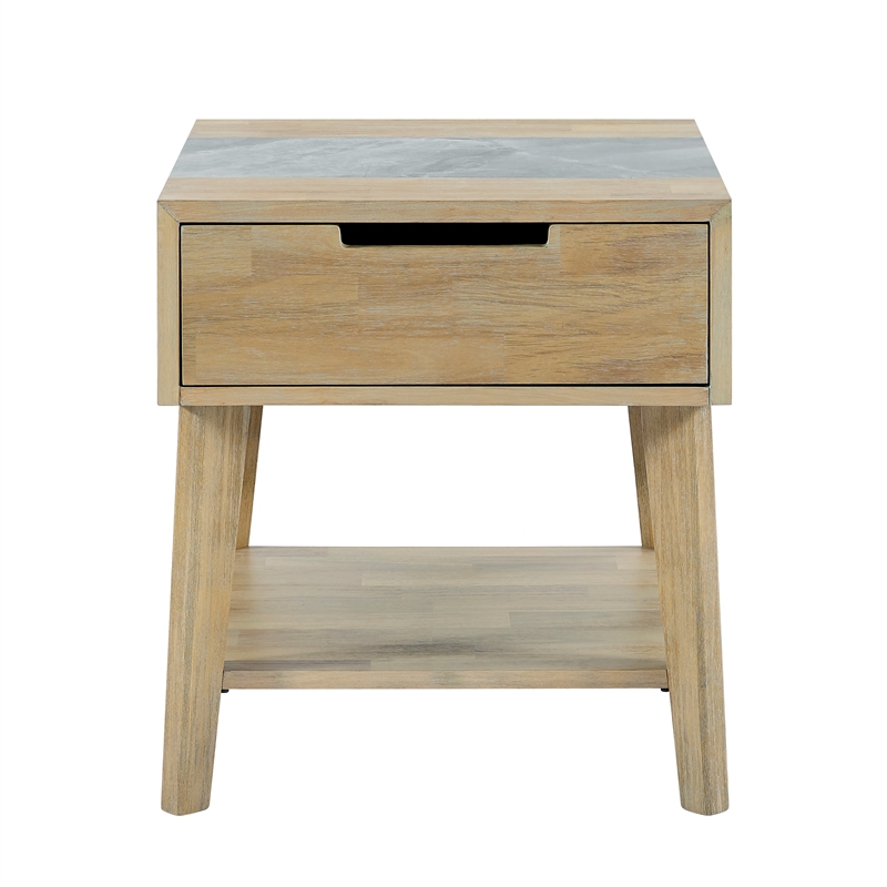 Pemberly Row Mid-Century Natural Finish with Gray Stone End Table