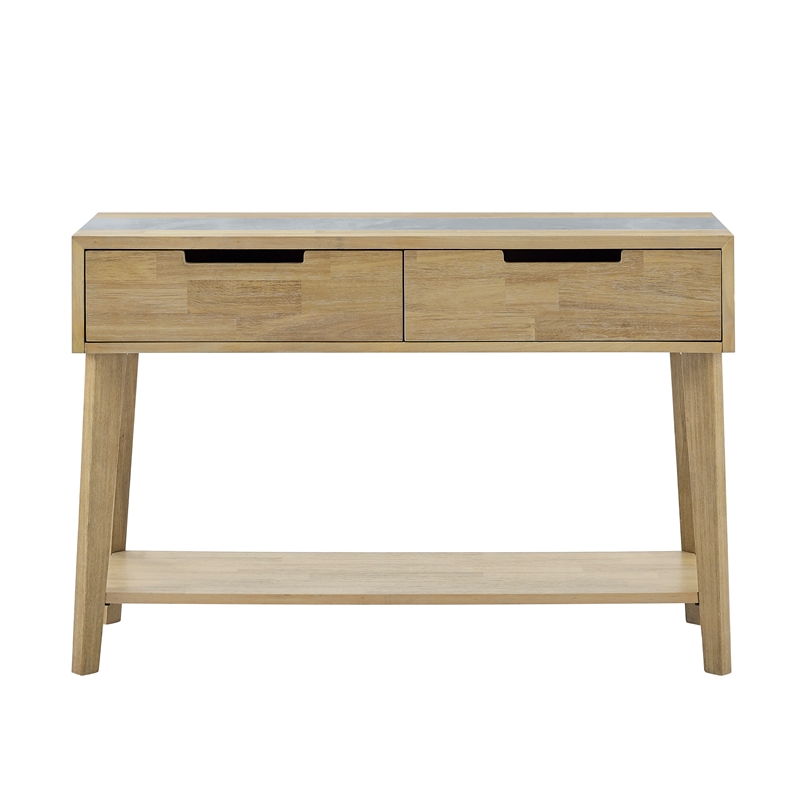 Pemberly Row Mid-Century Natural Finish with Gray Stone Sofa Table