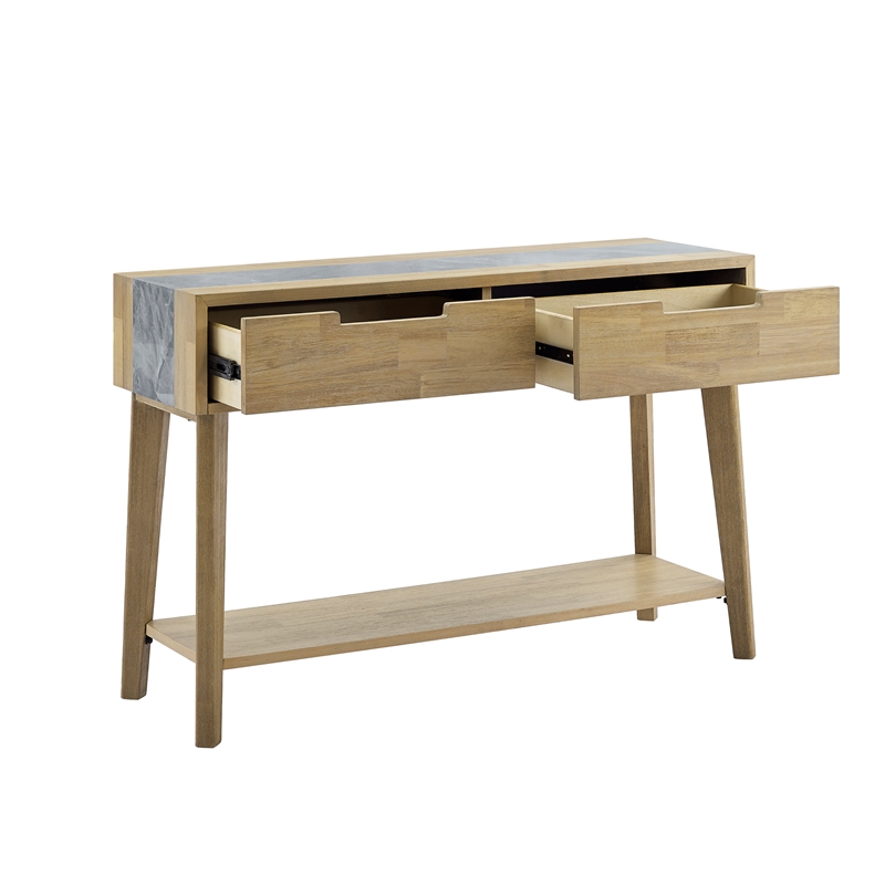 Pemberly Row Mid-Century Natural Finish with Gray Stone Sofa Table