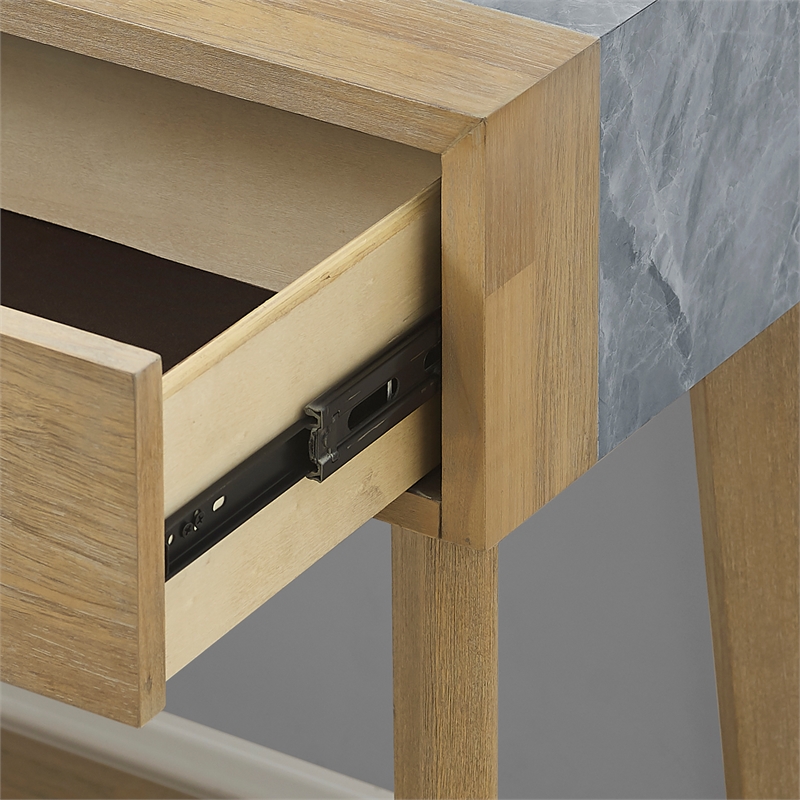 Pemberly Row Mid-Century Natural Finish with Gray Stone Sofa Table