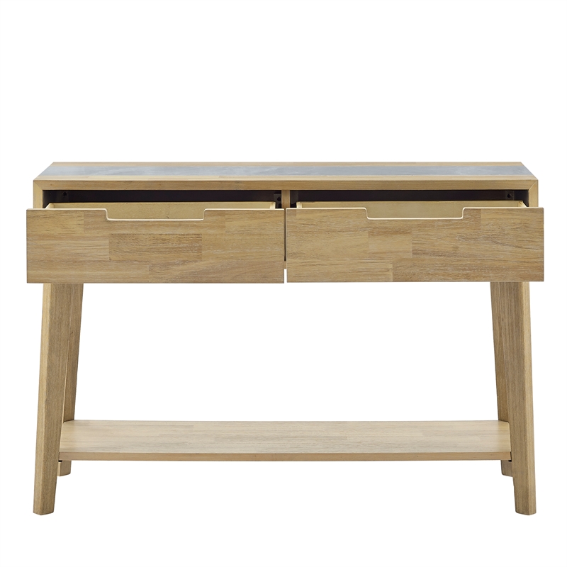 Pemberly Row Mid-Century Natural Finish with Gray Stone Sofa Table