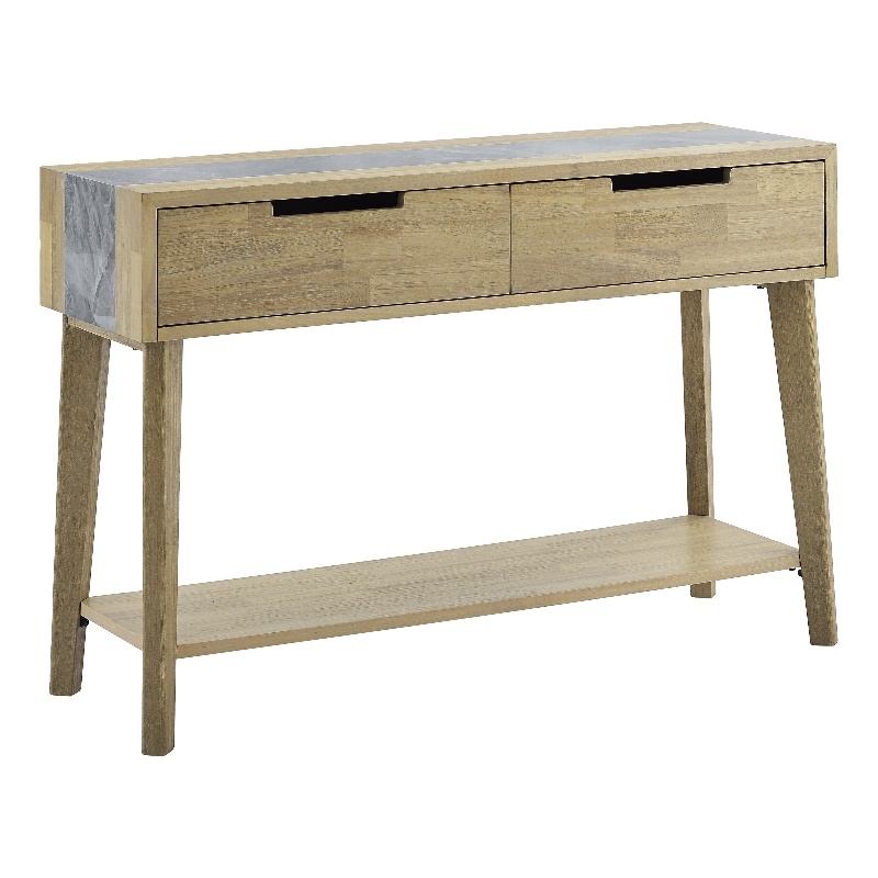 Pemberly Row Mid-Century Natural Finish with Gray Stone Sofa Table