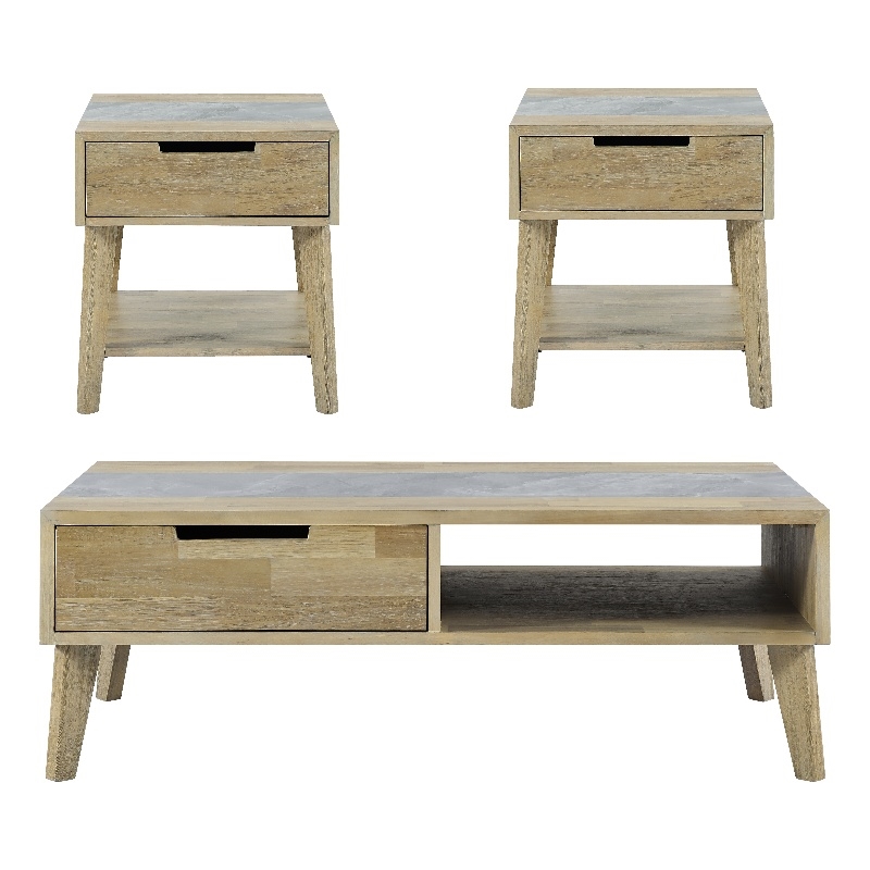 Pemberly Row Natural Finish Gray Stone Inlay Occasional 3-piece Set