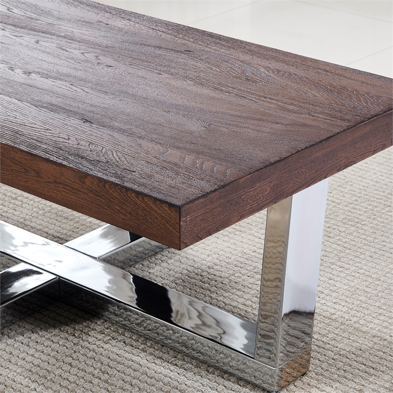 Pemberly Row Transitional Chestnut Wood and Chrome Base Cocktail Table