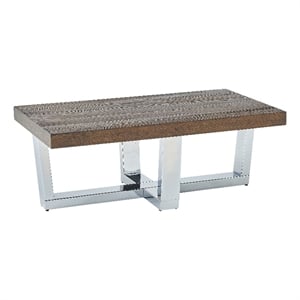 Pemberly Row Transitional Chestnut Wood and Chrome Base Cocktail Table