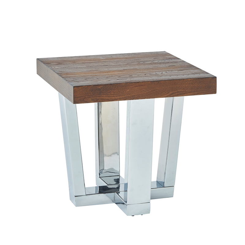 Pemberly Row Transitional Chestnut Wood and Chrome Base Square End Table