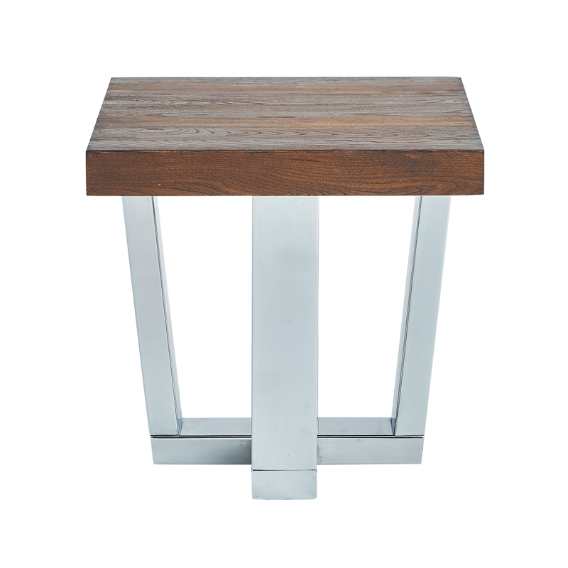 Pemberly Row Transitional Chestnut Wood and Chrome Base Square End Table
