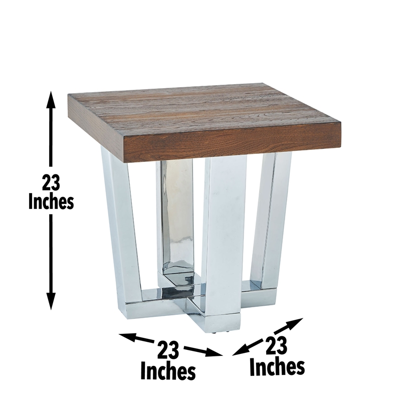 Pemberly Row Transitional Chestnut Wood and Chrome Base Square End Table