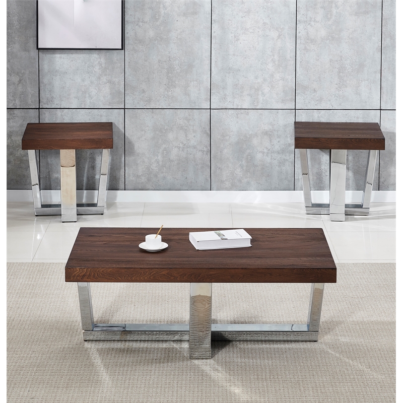 Pemberly Row Transitional Chestnut Wood and Chrome Base Square End Table