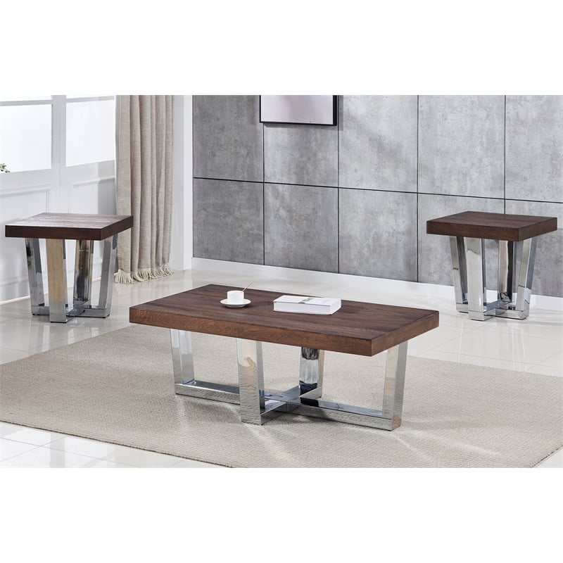 Pemberly Row Chestnut Wood and Chrome 3-piece Occasional Set
