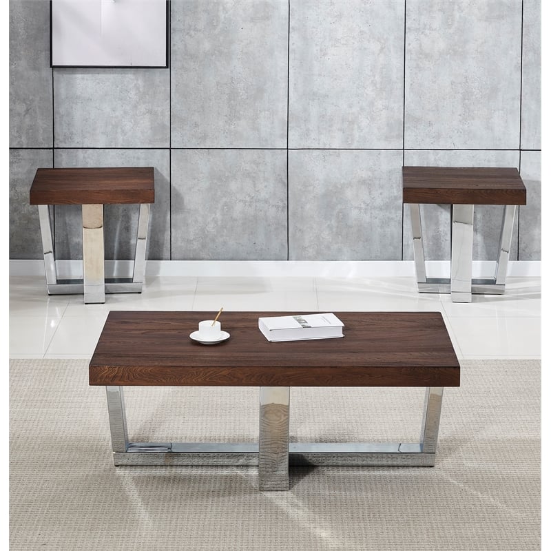 Pemberly Row Chestnut Wood and Chrome 3-piece Occasional Set