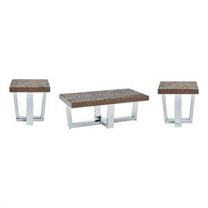 Pemberly Row Chestnut Wood and Chrome 3-piece Occasional Set