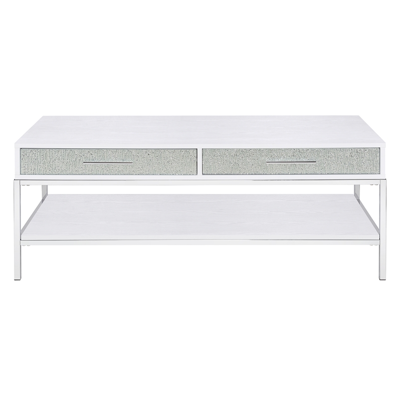 Pemberly Row Contemporary White Wood and Chrome Cocktail Table
