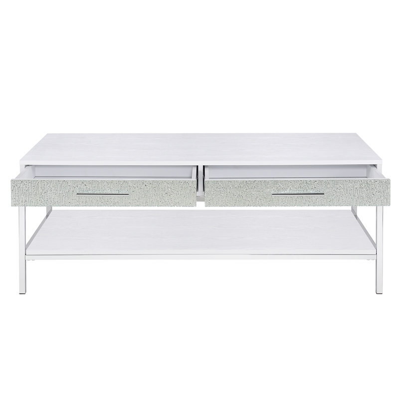 Pemberly Row Contemporary White Wood and Chrome Cocktail Table