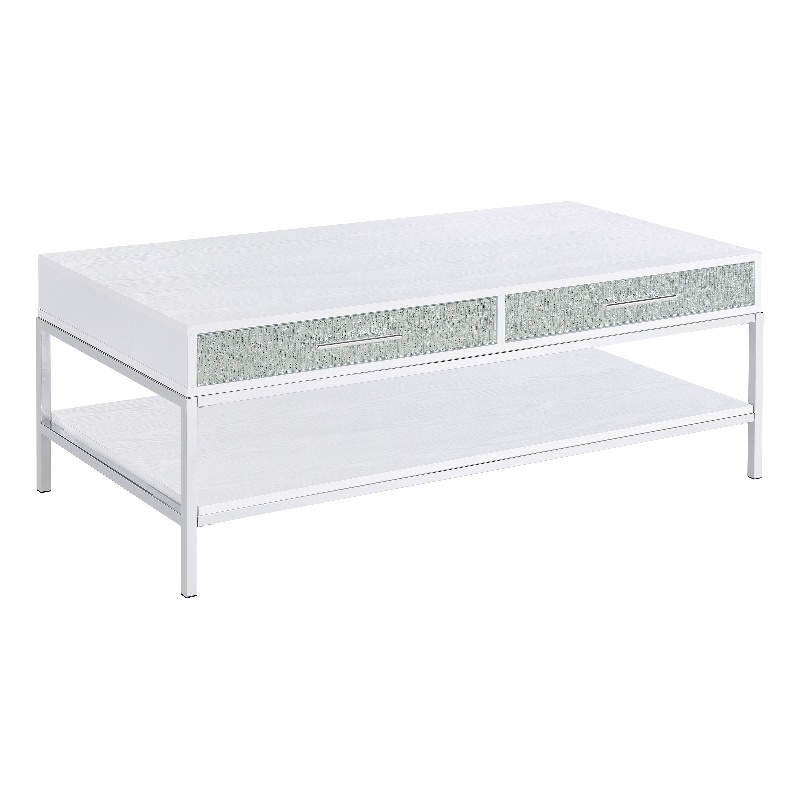 Pemberly Row Contemporary White Wood and Chrome Cocktail Table