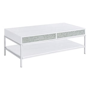Pemberly Row Contemporary White Wood and Chrome Cocktail Table