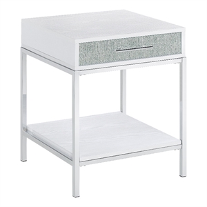 Pemberly Row Contemporary White Wood and Chrome 20&quot End Table