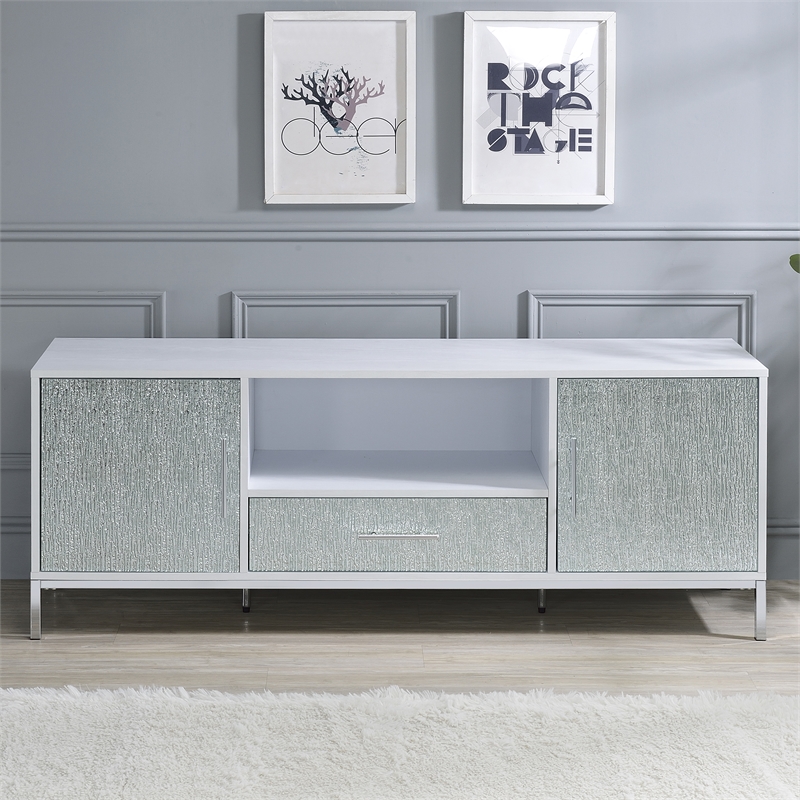 Pemberly Row Contemporary White Wood and Chrome 58