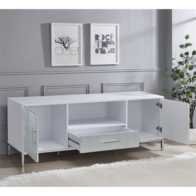 Pemberly Row Contemporary White Wood and Chrome 58