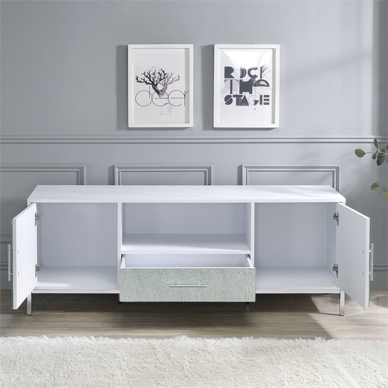 Pemberly Row Contemporary White Wood and Chrome 58