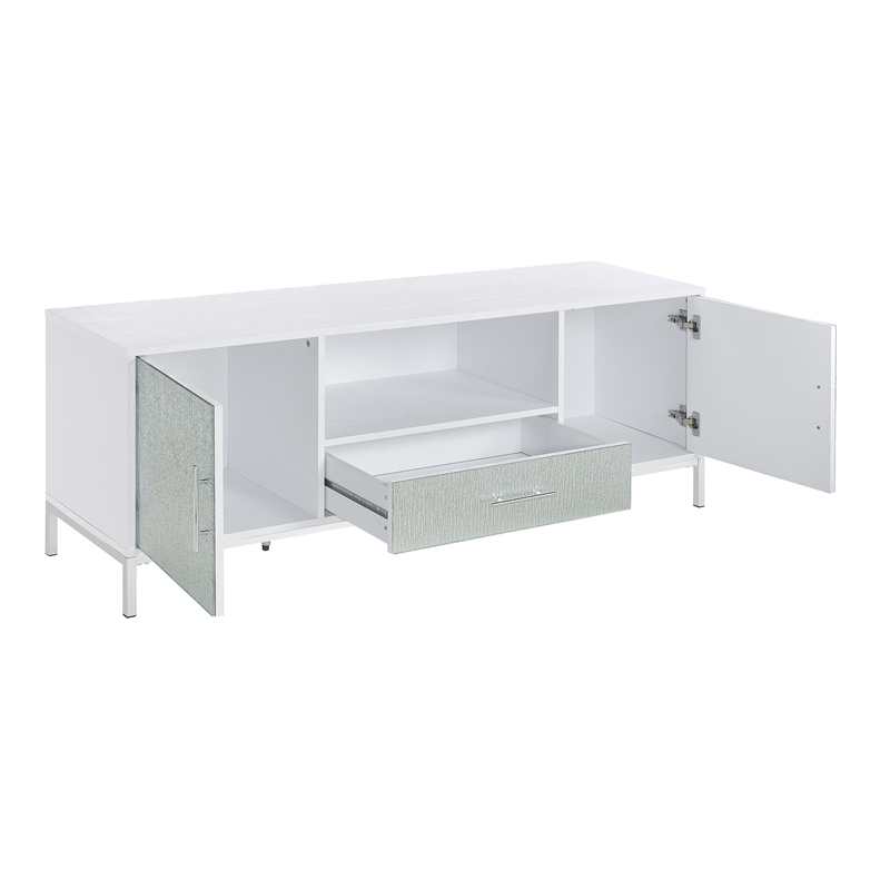 Pemberly Row Contemporary White Wood and Chrome 58
